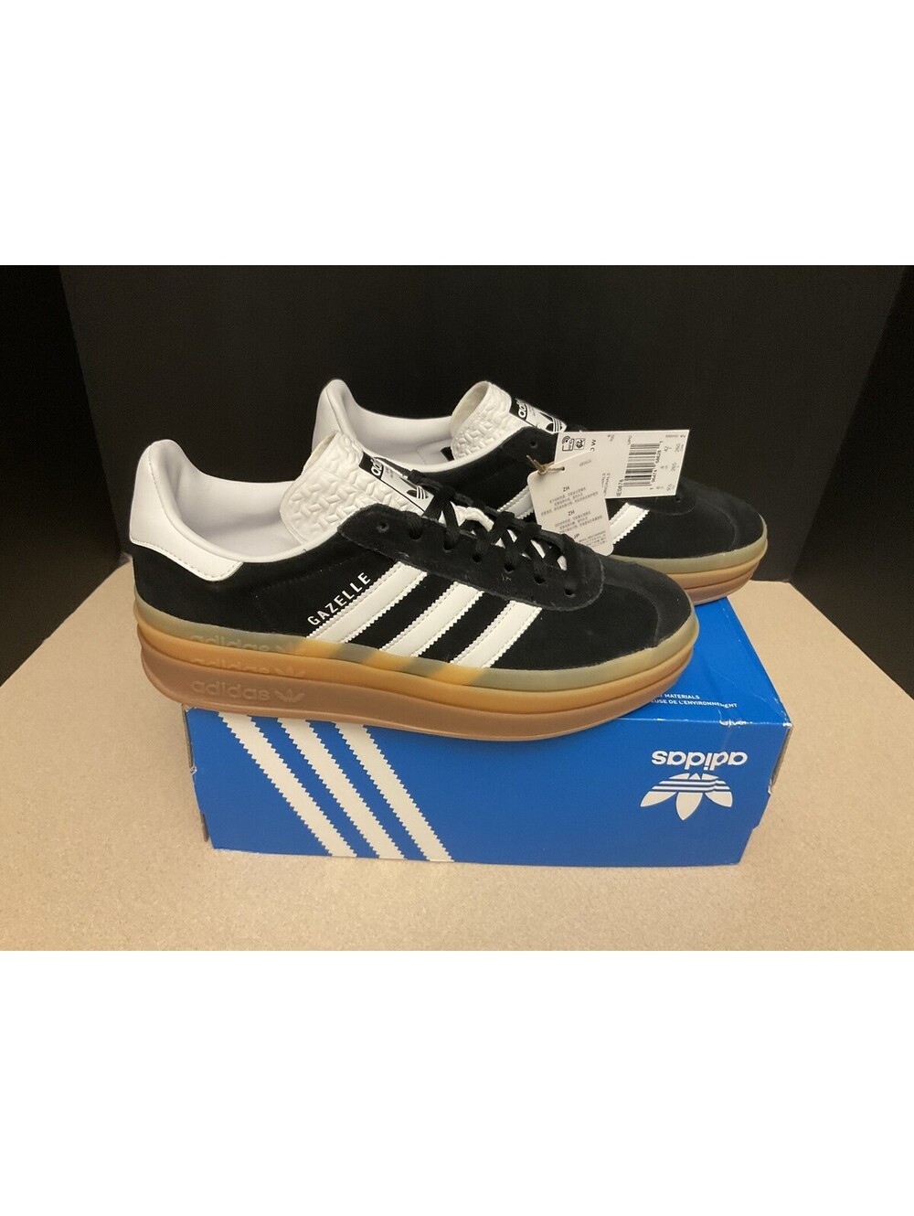 New! Womens Adidas Gazelle Bold Black/White/Gum Athletic Shoes. Size 9.5. Nice!
